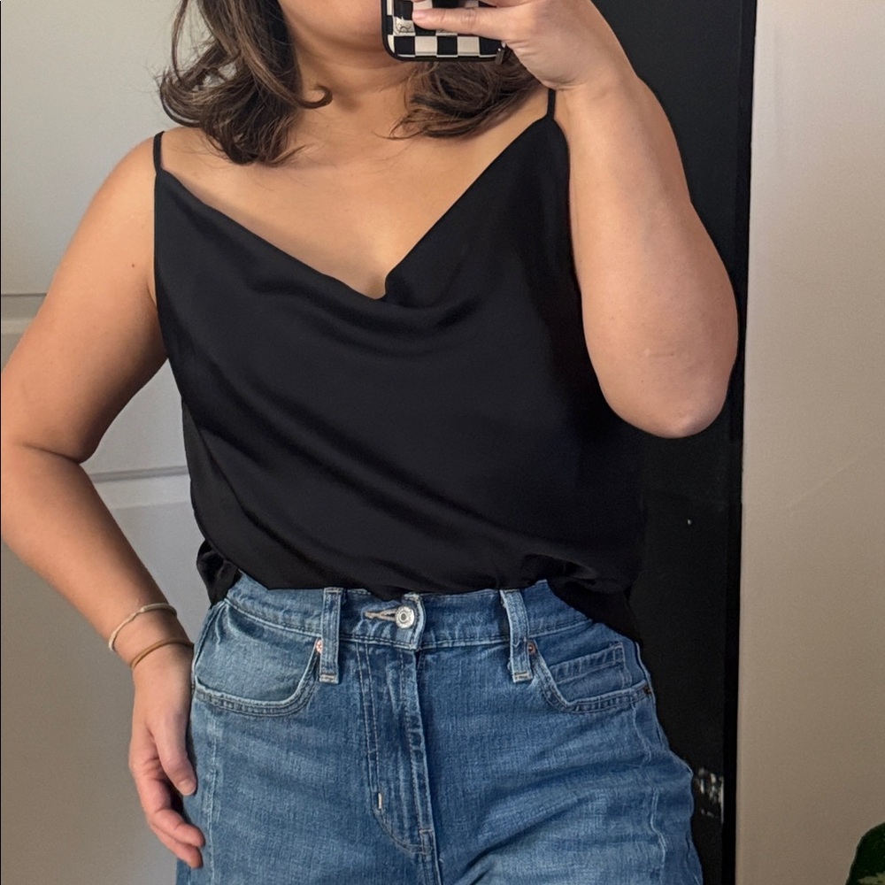 Aritzia Black Satin Cowl Neck Tank Top